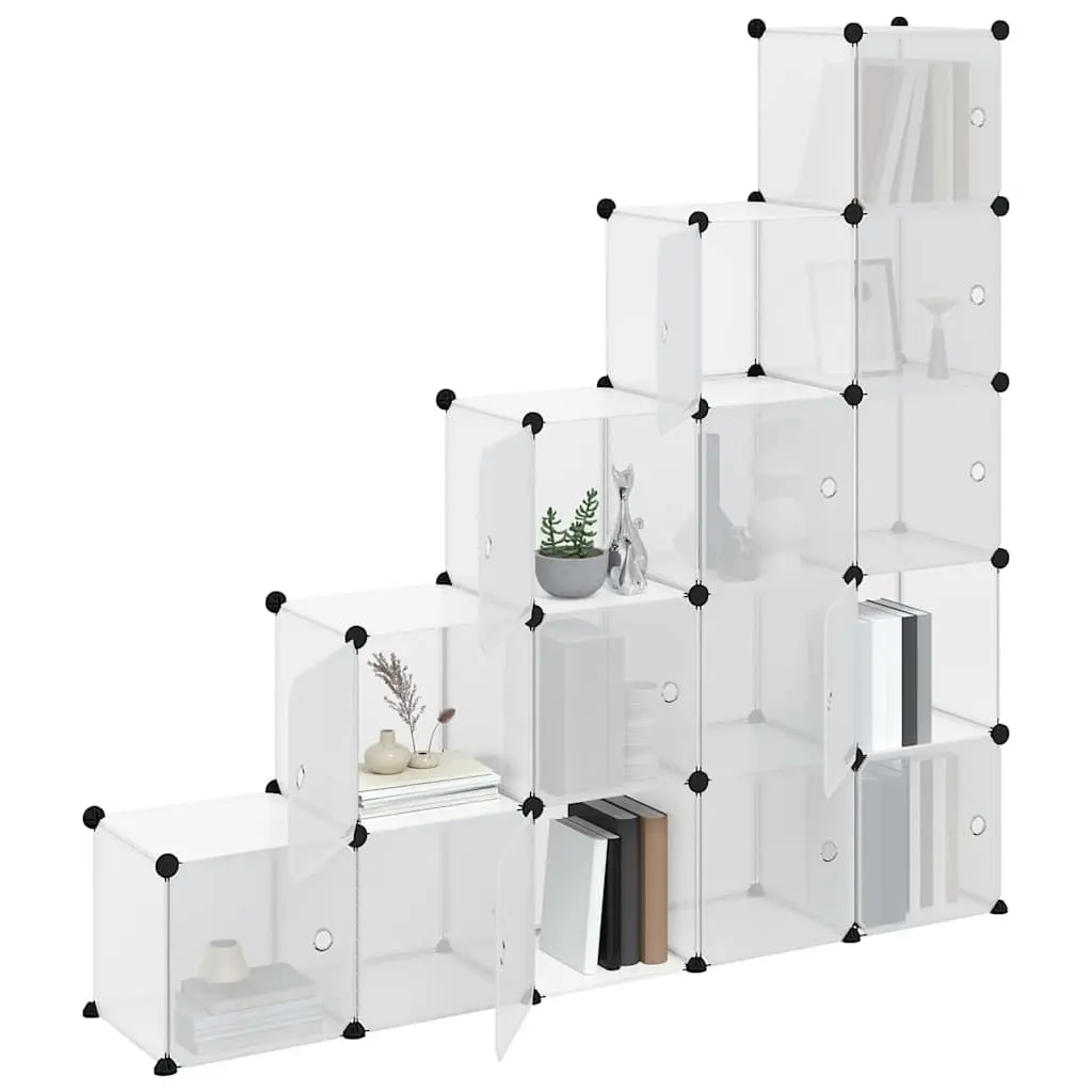 Storage Cube Organiser for Home Office 15 Cubes with Doors Transparent Modular Shelving Unit