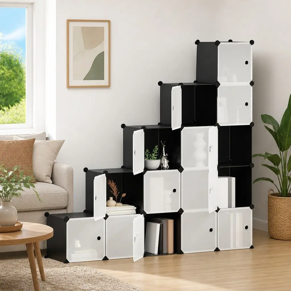 Storage Cube Organiser for Home Office 15 Cubes Black