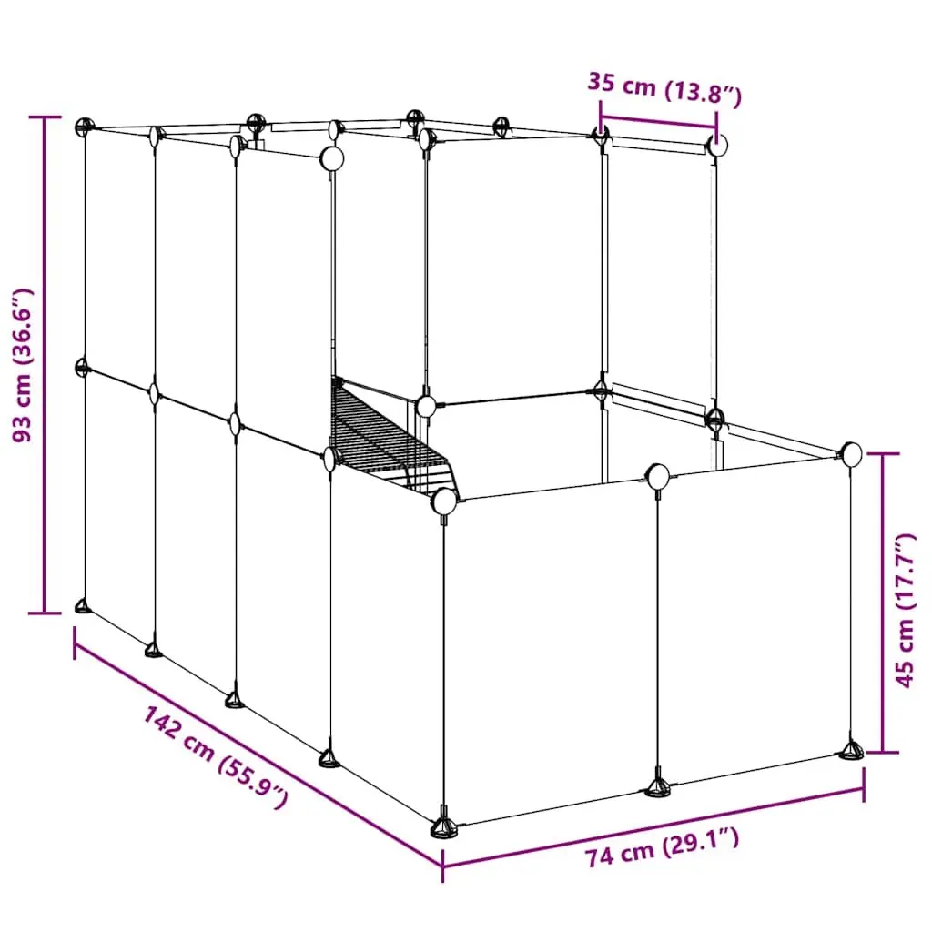 Transparent Small Animal Enclosure with Ladder and Platform 142x74x93cm Steel Frame PP Panels