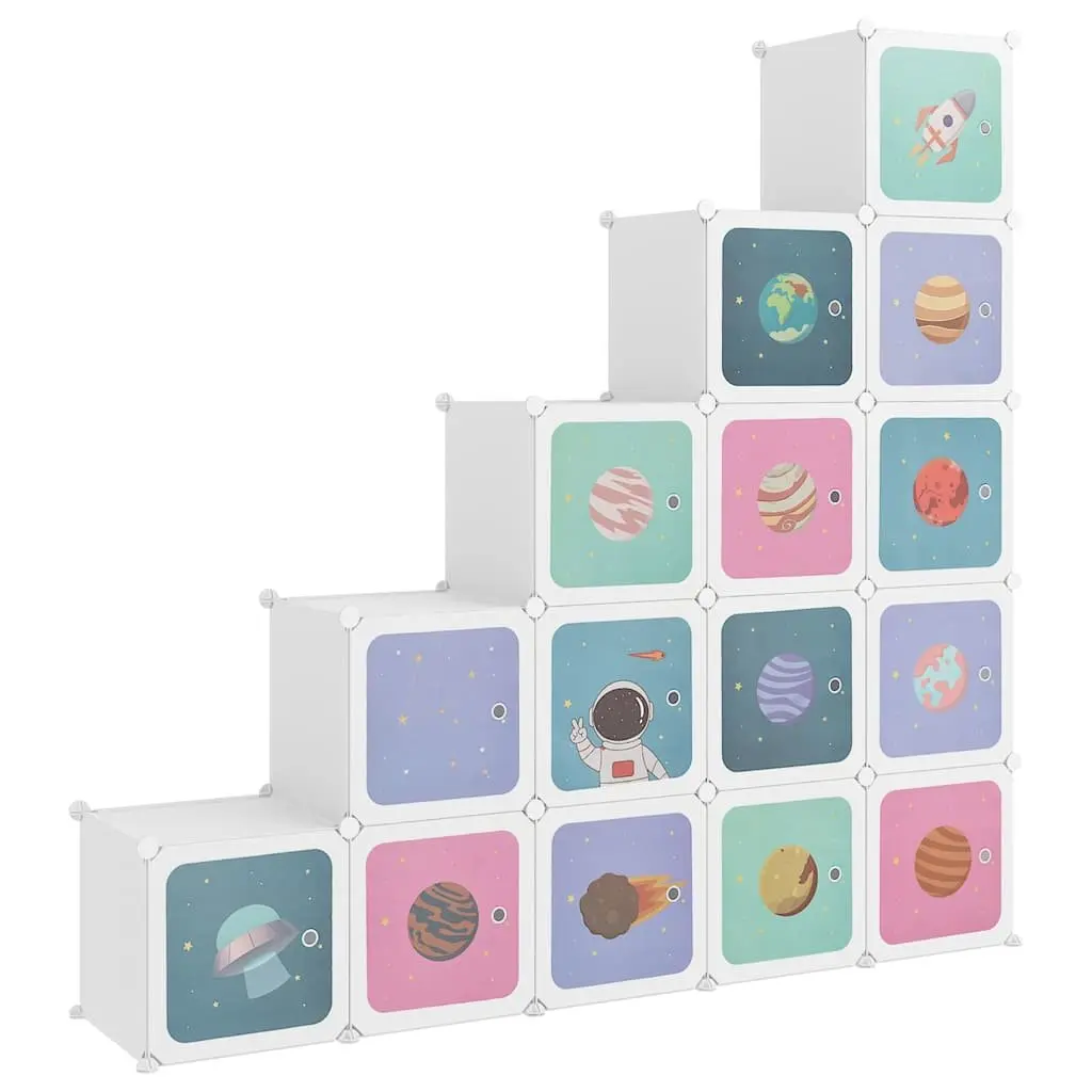Kids Cube Storage Cabinet Organizer 15 Cubes White Plastic Wardrobe Unit