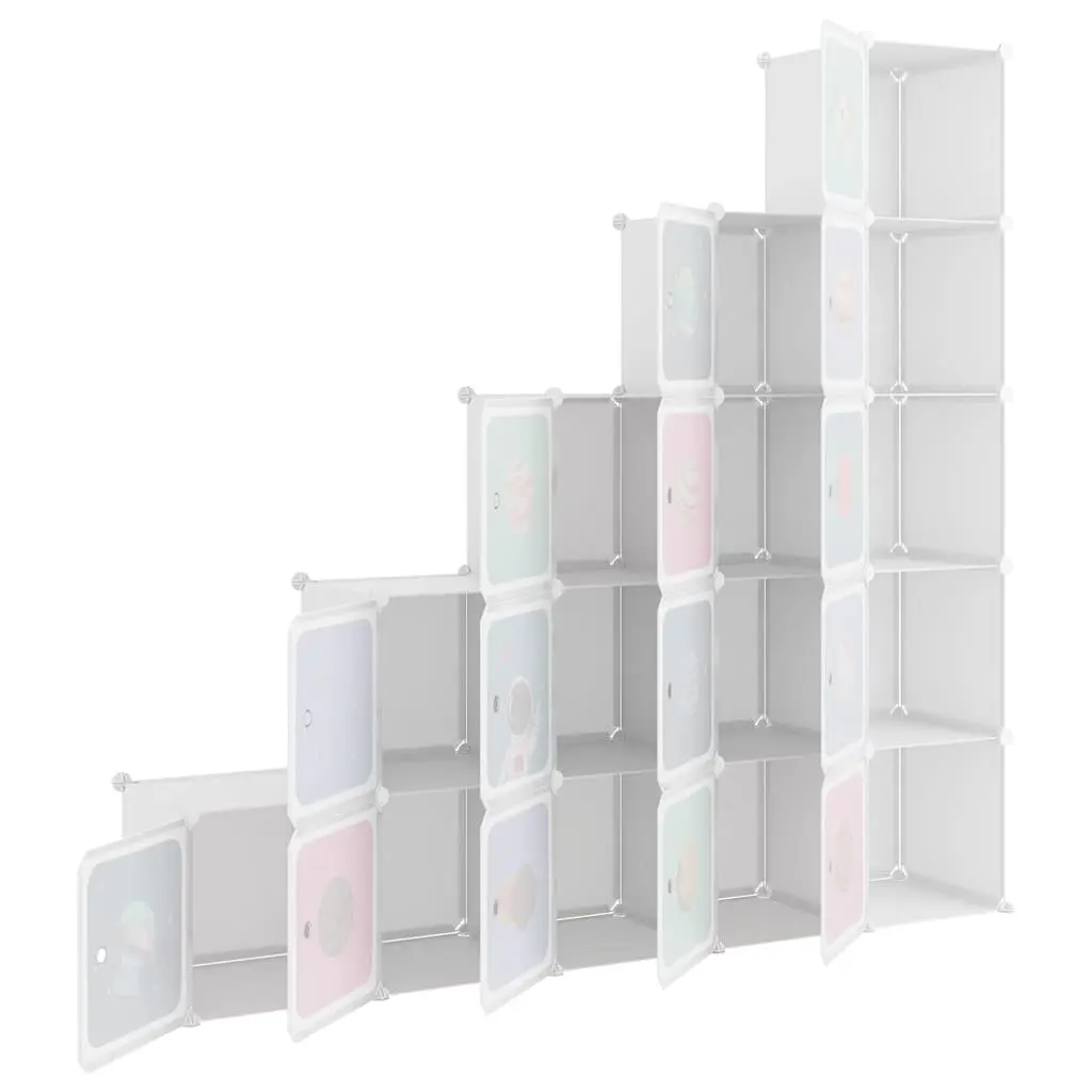 Kids Cube Storage Cabinet Organizer 15 Cubes White Plastic Wardrobe Unit