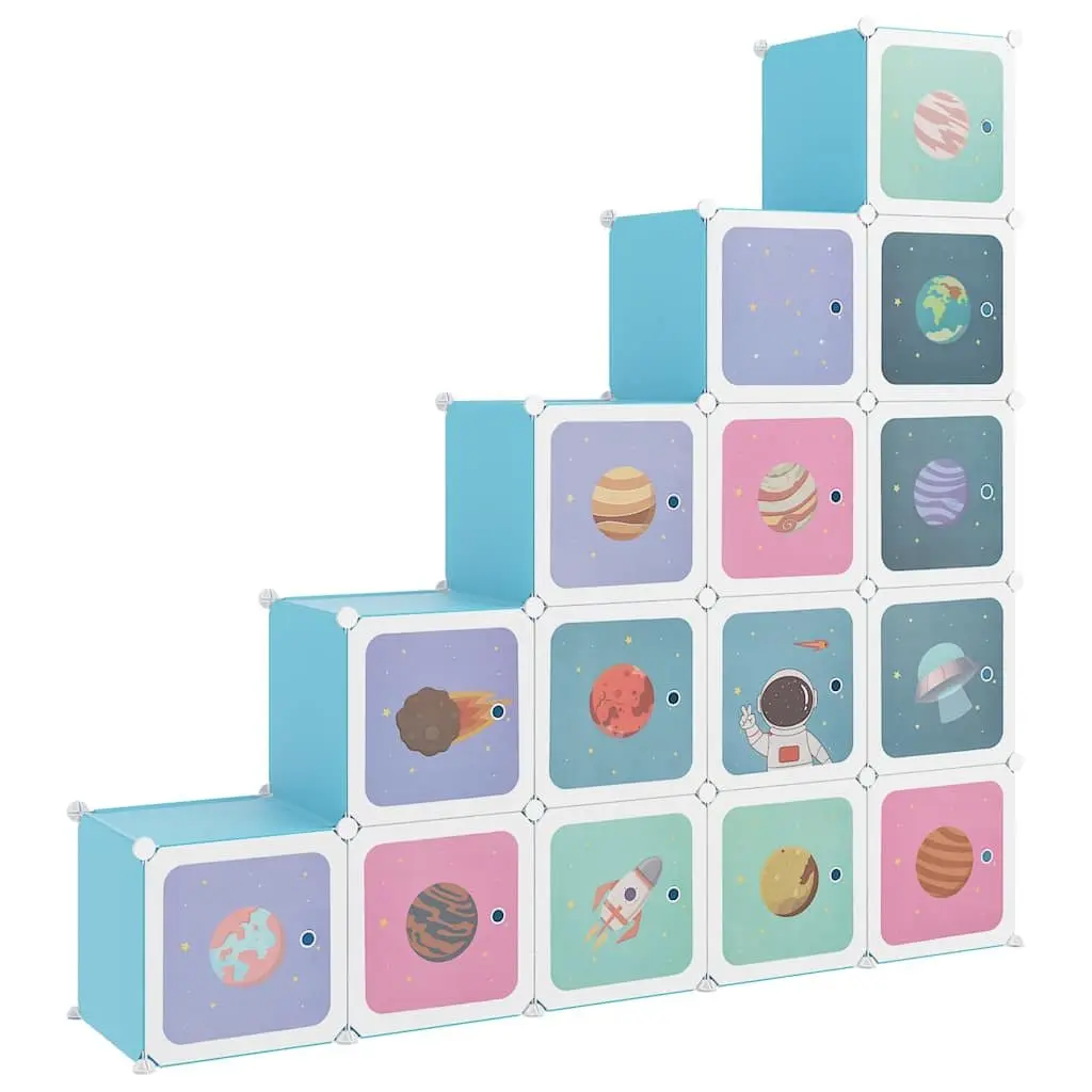 Kids Cube Storage Cabinet 15 Cubes Blue Children Wardrobe Closet Organiser