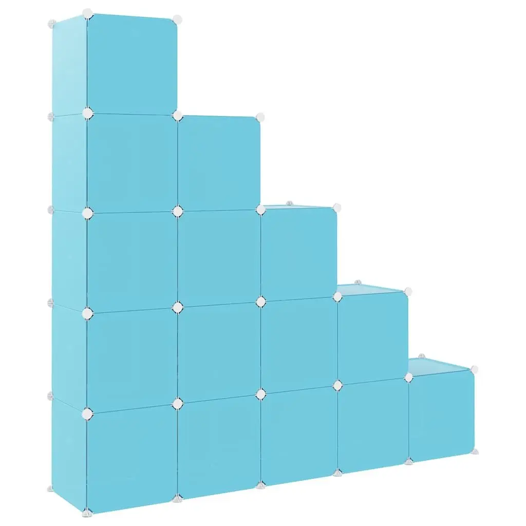 Kids Cube Storage Cabinet 15 Cubes Blue Children Wardrobe Closet Organiser