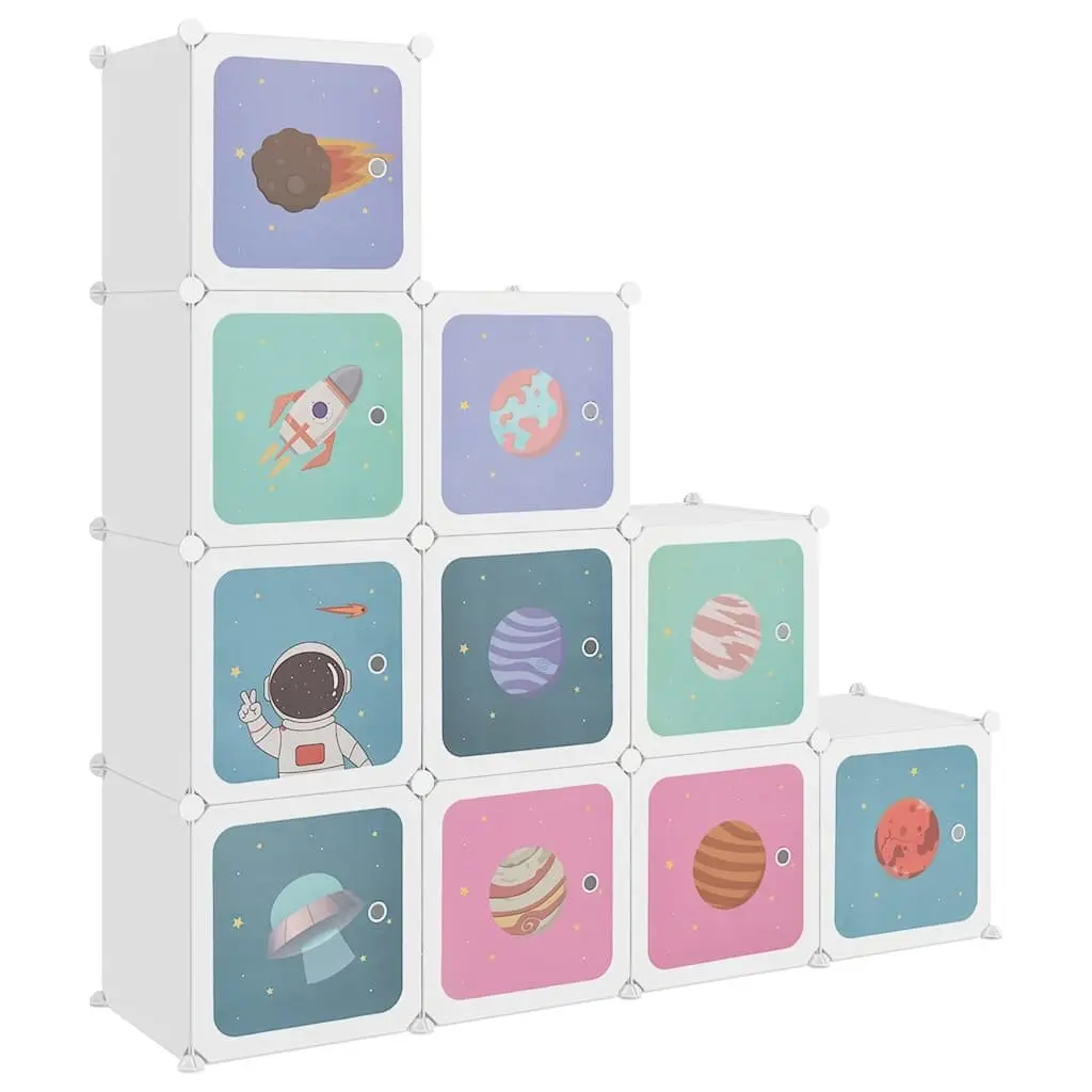 Kids Cube Storage Cabinet 10 Cubes White Children Wardrobe Organiser Cupboard