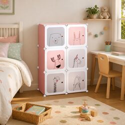 Specifications of the Kids' Pink Cube Storage Cabinet with 6 Cubes