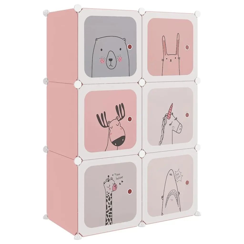 Kids' Pink Cube Storage Cabinet with 6 Cubes