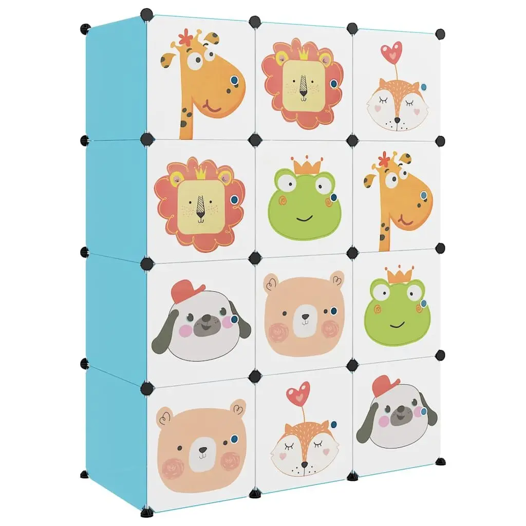 Cube Storage Cabinet for Kids Room 12 Cubes Blue Plastic
