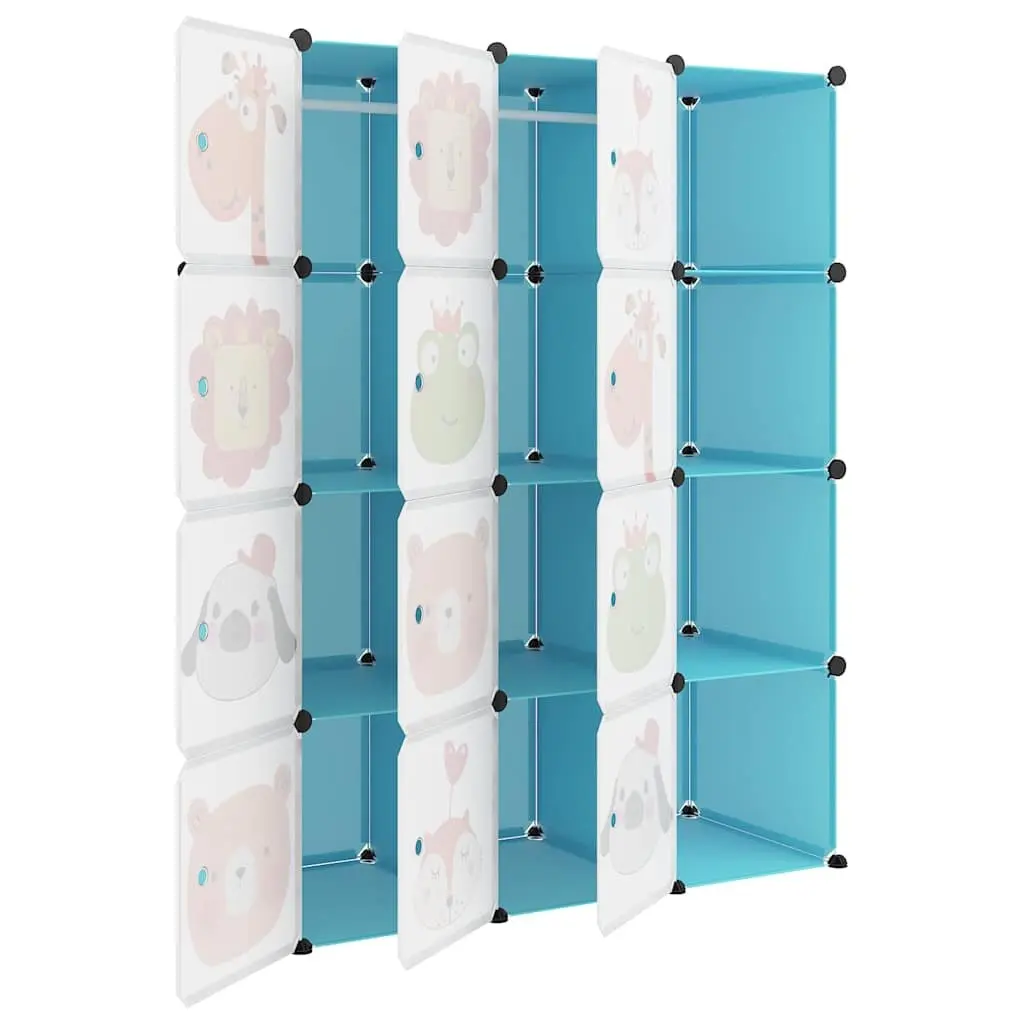 Cube Storage Cabinet for Kids Room 12 Cubes Blue Plastic