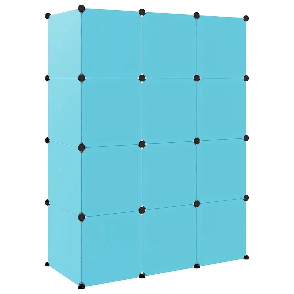 Cube Storage Cabinet for Kids Room 12 Cubes Blue Plastic
