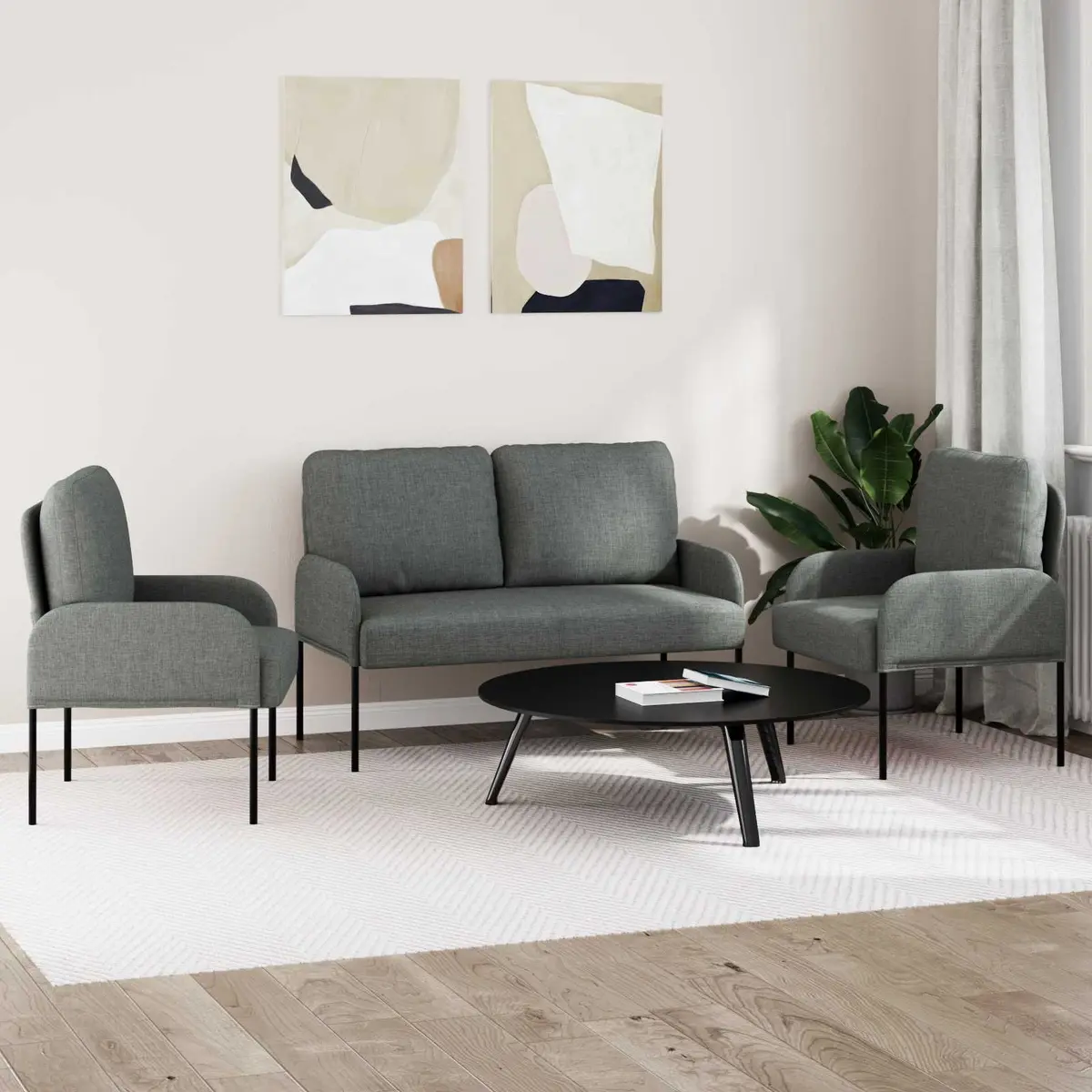3-Piece Sofa Set Grey Living Room Indoor Seating