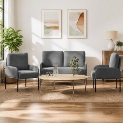 3-Piece Sofa Set: Dark Grey, Polyester, 115 x 56 x 80 cm
