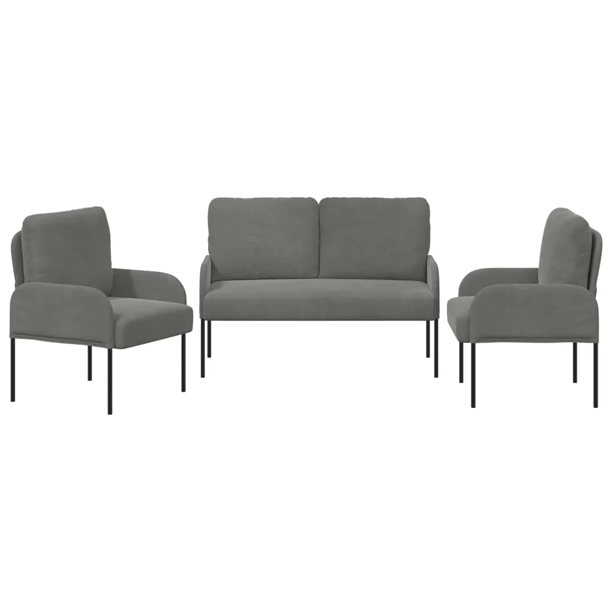 3-Piece Modern Sofa Set with Cushions Grey Polyester Living Room Furniture