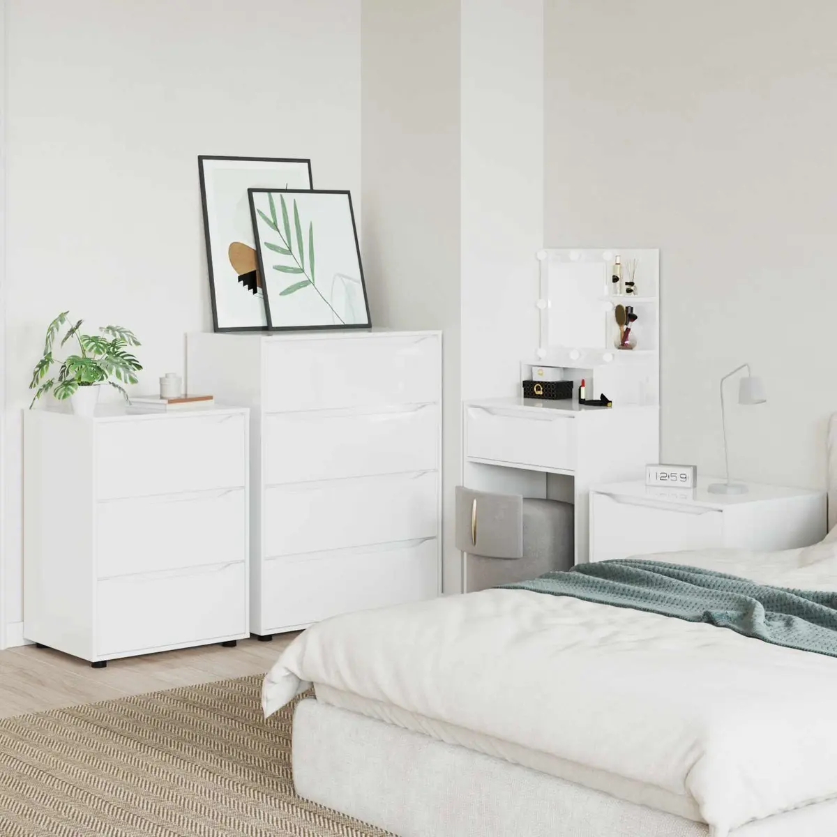 Storage Cabinet Bedroom High Gloss White Engineered Wood