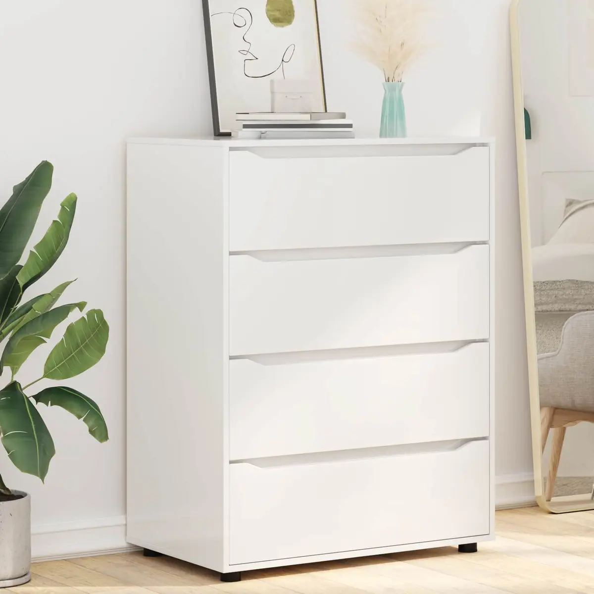 Storage Cabinet Bedroom High Gloss White Engineered Wood