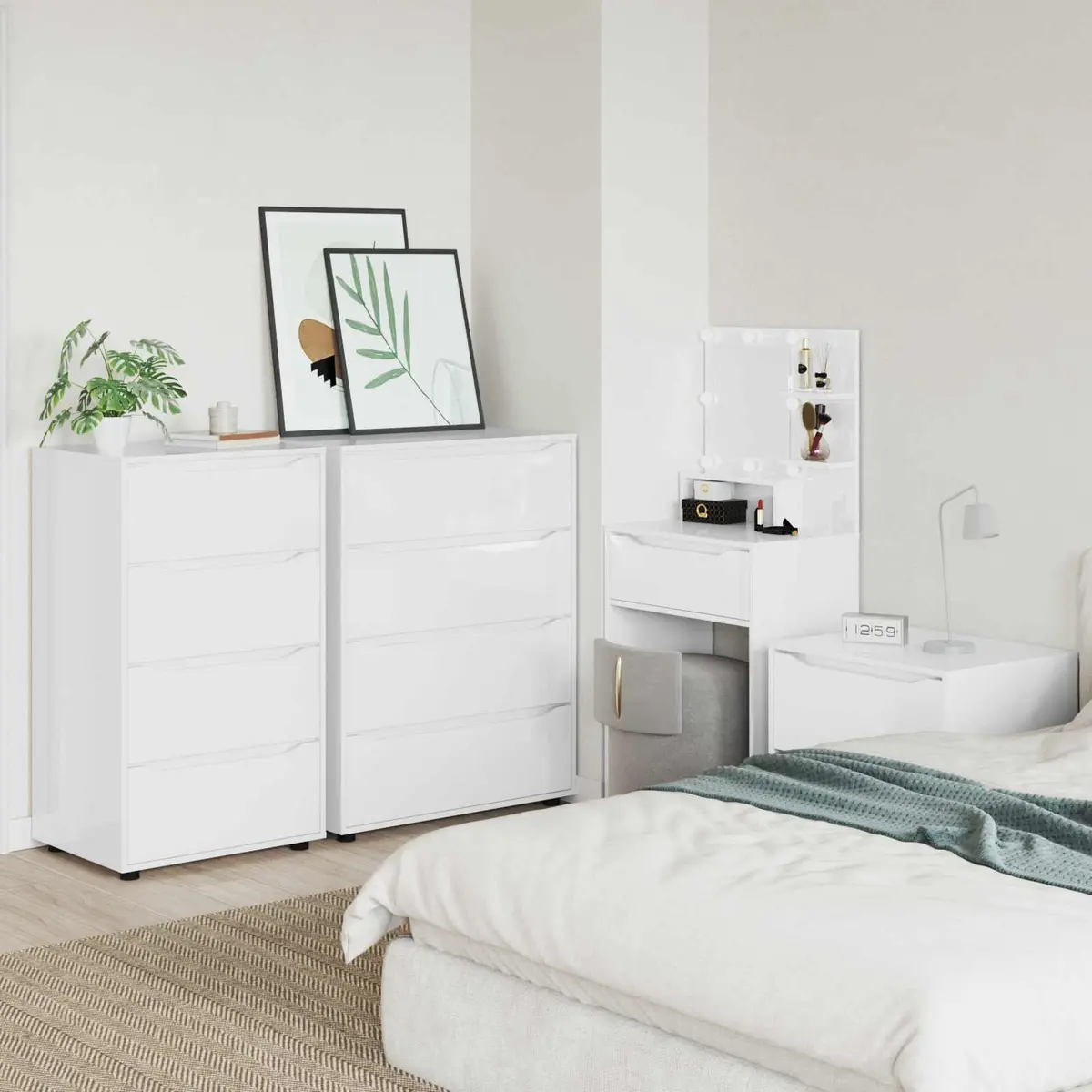 Storage Cabinet Bedroom Living Room High Gloss White