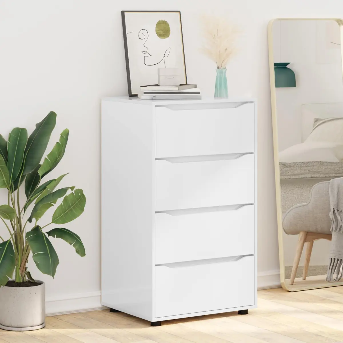 Storage Cabinet Bedroom Living Room High Gloss White
