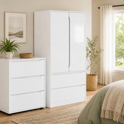 Wardrobe Specifications: High Gloss White, 79.5 x 49 x 156 cm
