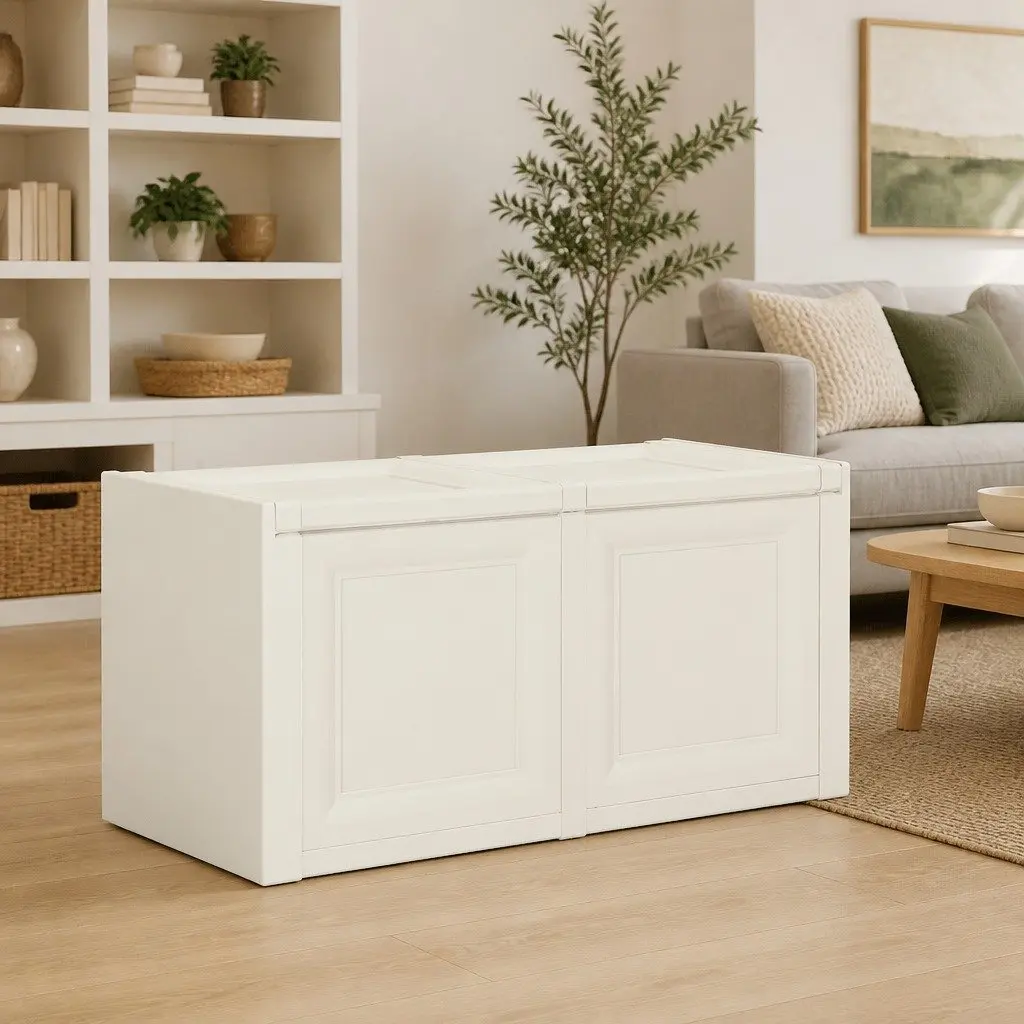Storage Chest Bench Seat Cushion Box Indoor Outdoor 86x40x42cm Cream