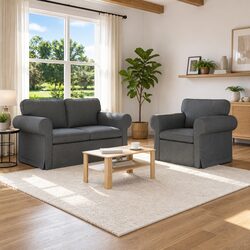 Specifications of a Modern 2-Piece Grey Fabric Sofa Set