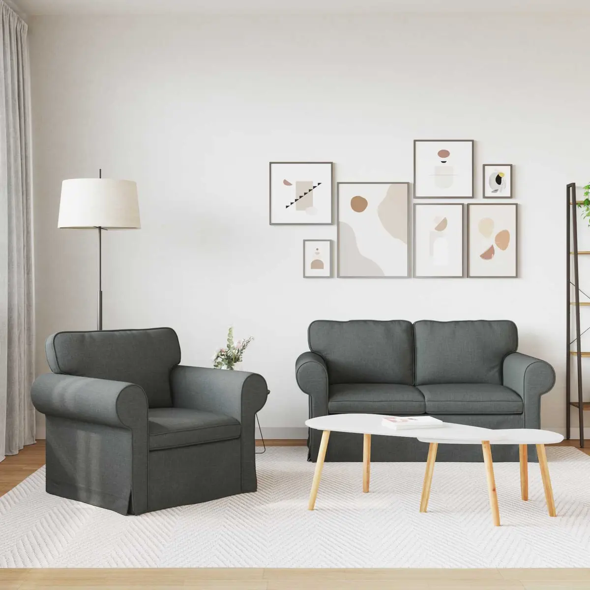 Sofa Set 2 Piece Modern Grey Fabric Living Room Furniture