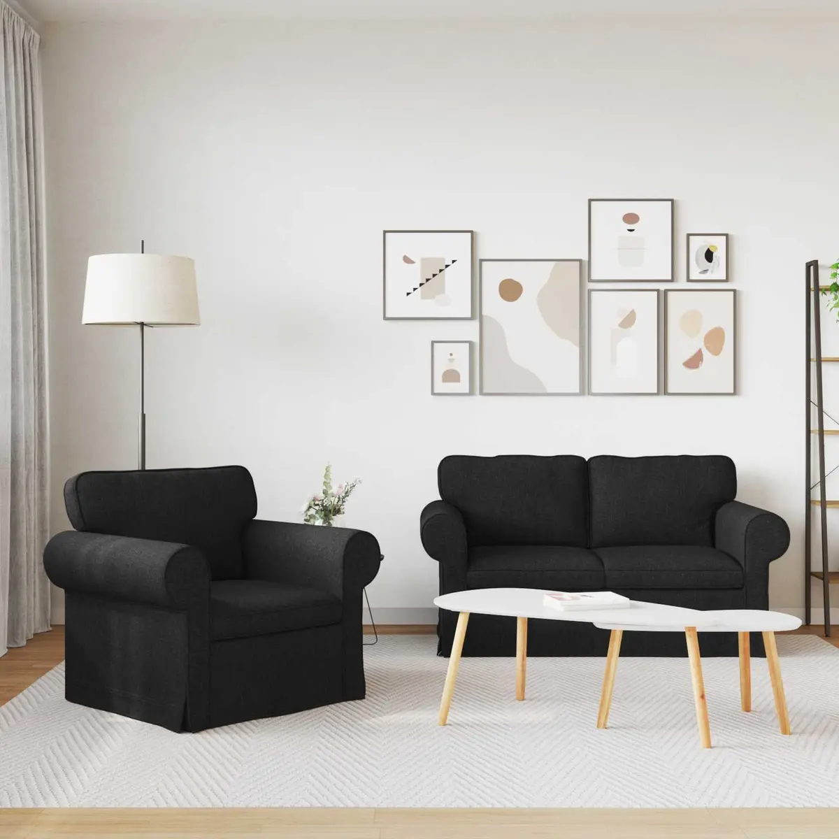 2 Piece Modular Sofa Set Black Contemporary Living Room 155 x 82 x 80 cm