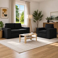 2-Piece Modular Fabric Sofa Set Black Modern Living Room Sectional Couch