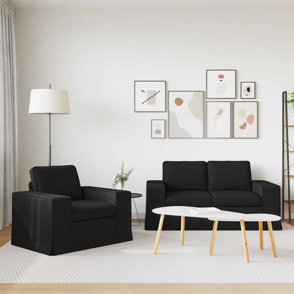 Modular Fabric Sofa Set for Living Room Black 2 Piece Sectional Couch