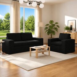 Sofa Set 2 pcs Black Modular Sectional Fabric Couch Living Room Furniture