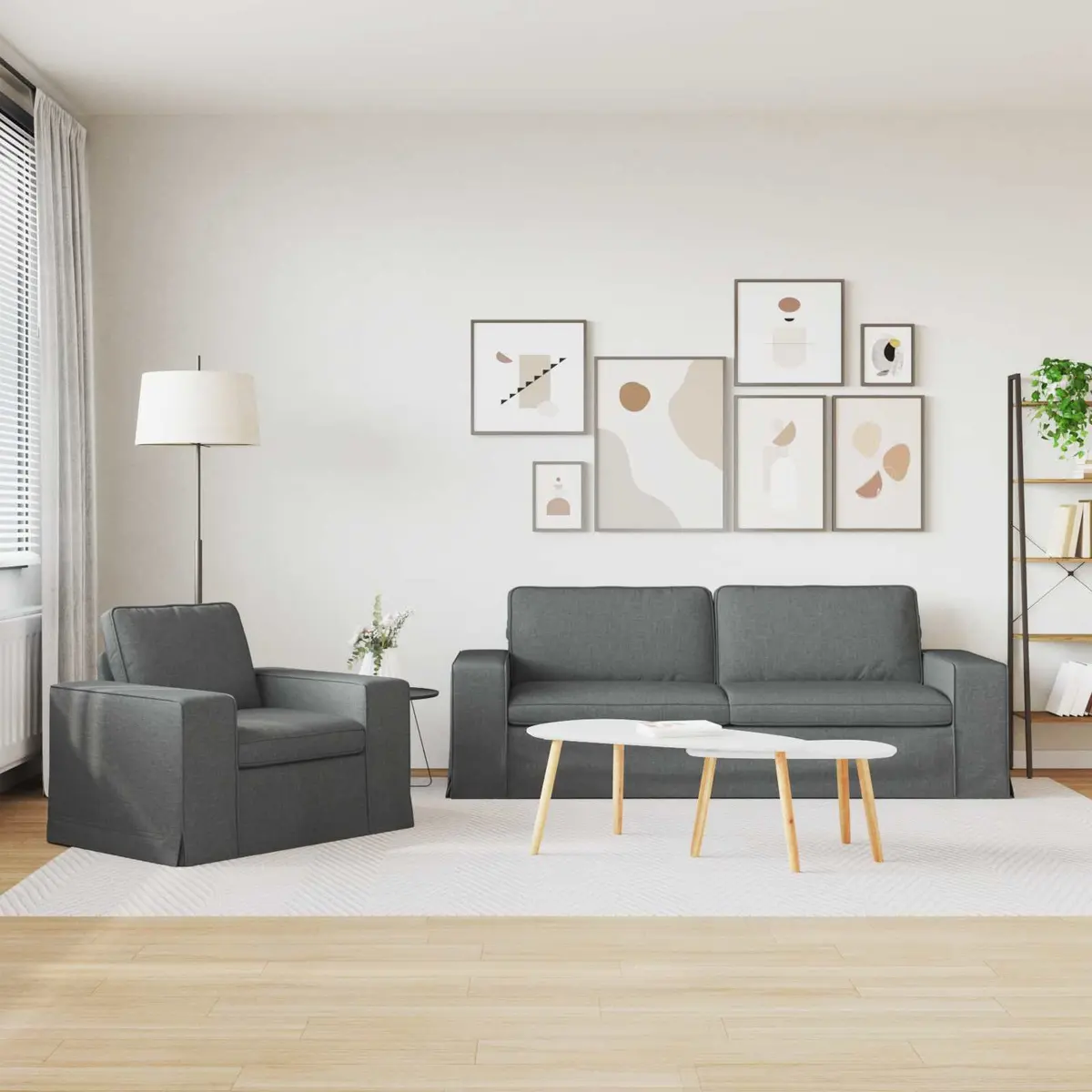 Sofa Set 2 pcs Dark Grey Fabric Modular Lounge Couch Living Room Furniture