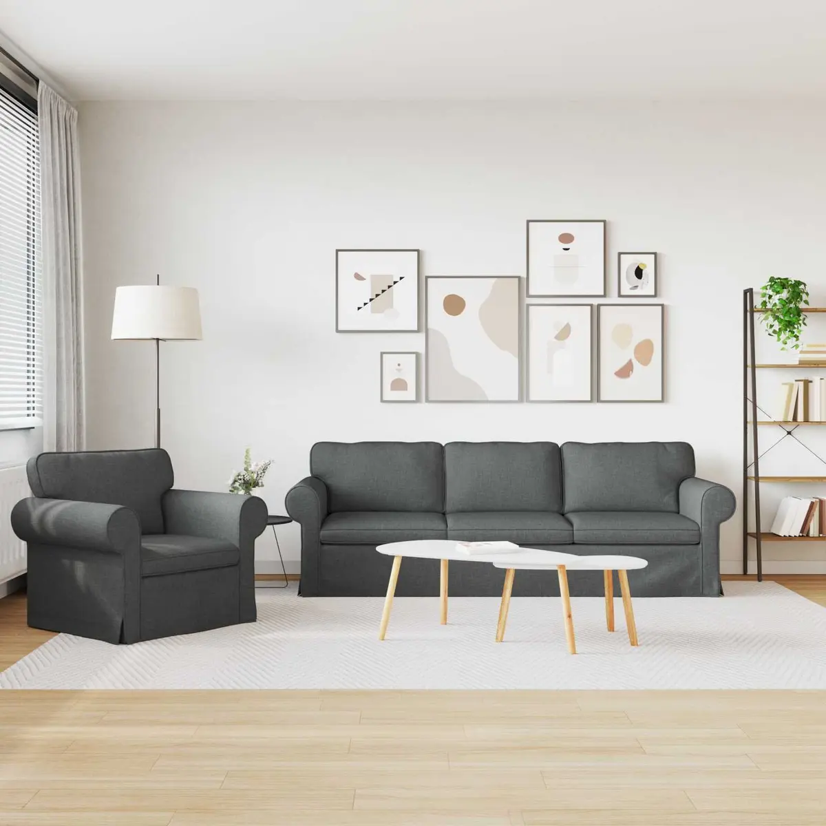 Grey Fabric Modular Sofa Set 2 pcs