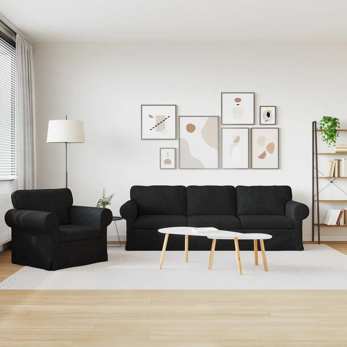 Sofa Set 2 Pieces Black Modular Living Room Furniture Contemporary Design 245cm