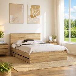 Bed Frame with Storage Drawer Engineered Wood Modern Minimalist 150x200cm