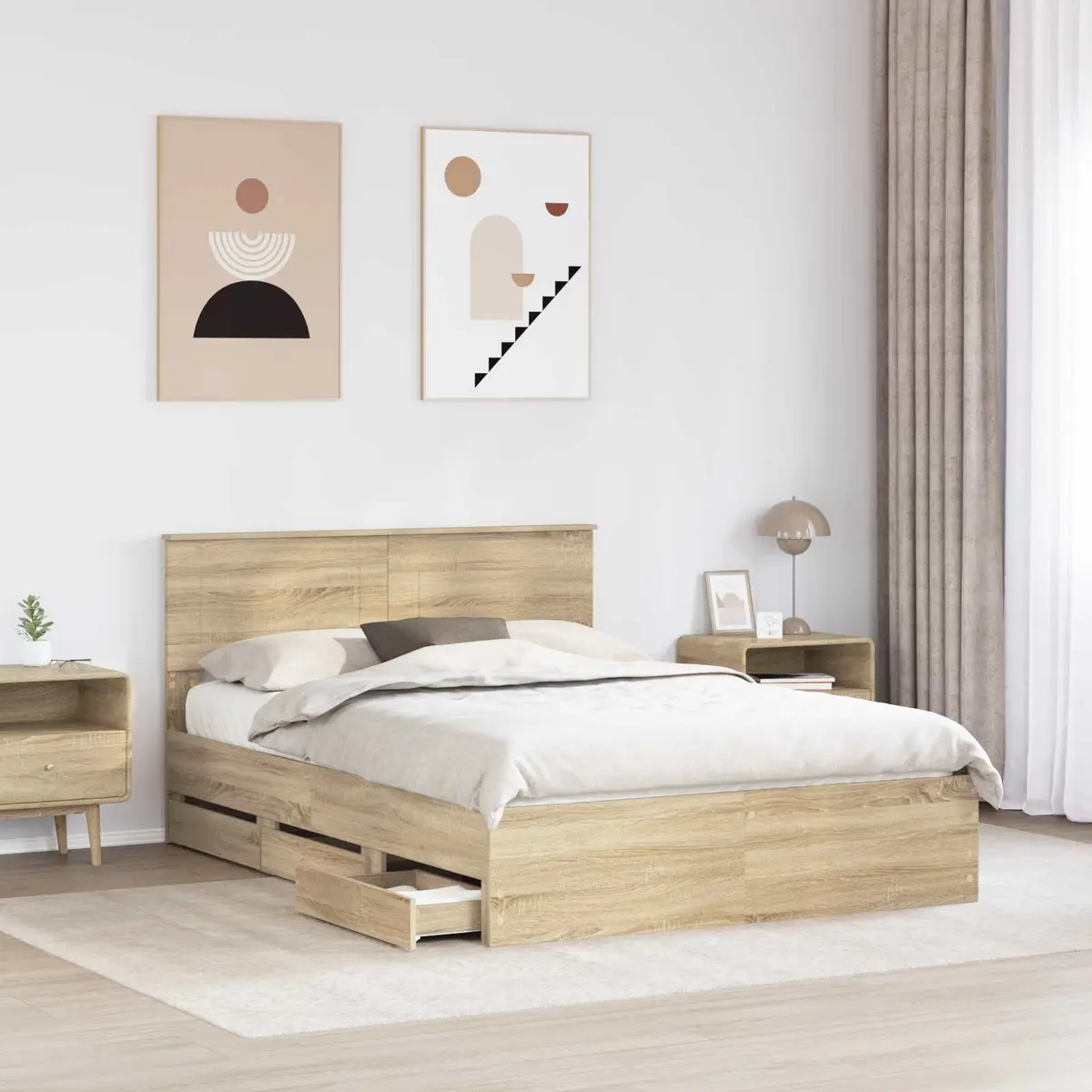 Bed Frame with Storage Drawer Bedroom Modern Minimalist 150x200cm