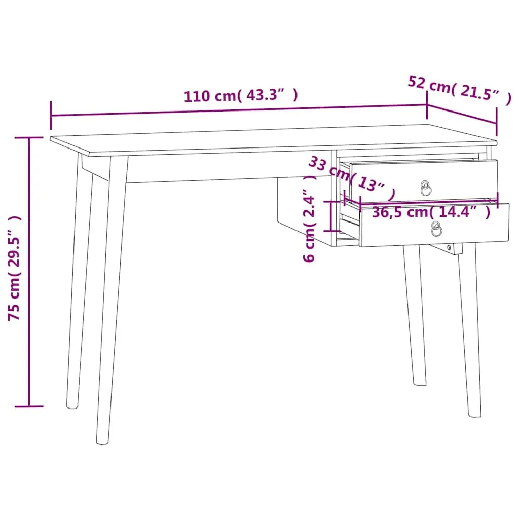 Solid Wood Desk for Office Use 110 x 52 x 75 cm Brown