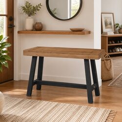 Solid Teak Wood Bench – Dimensions: 110cm, Brown with Black Legs