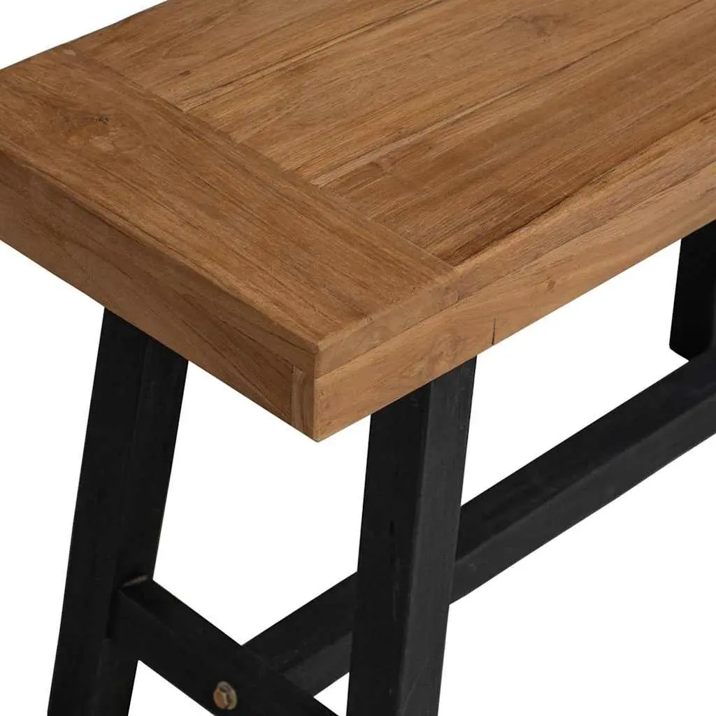 Solid Teak Wood Bench 110cm Kitchen Dining Room Hallway Furniture Brown Black