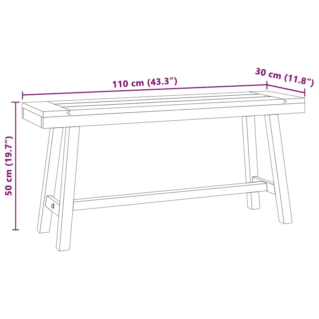Solid Teak Wood Bench 110cm Kitchen Dining Room Hallway Furniture Brown Black