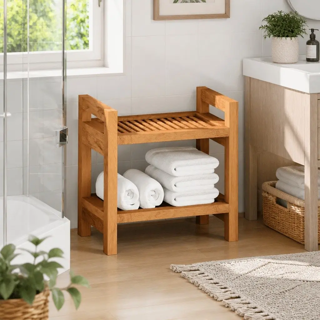 Bathroom Side Table for Shower 45x30x45 cm Teak Wood Storage Shelf