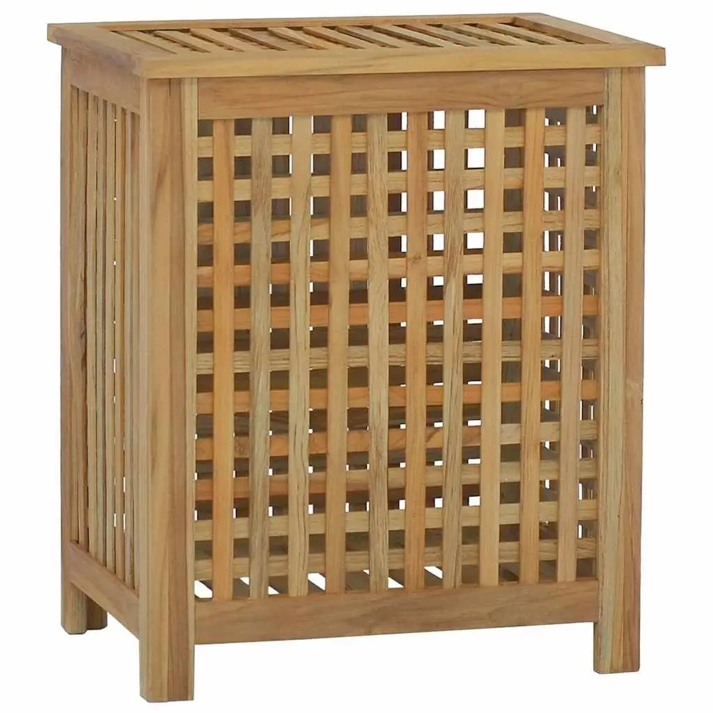 Laundry Basket Wash Bin 50x35x60 cm Solid Teak Wood Storage Brown