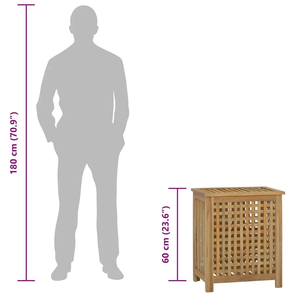 Laundry Basket Wash Bin 50x35x60 cm Solid Teak Wood Storage Brown
