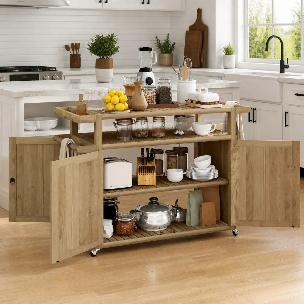 Bar Cart 120x50x90 cm Solid Teak Wood Kitchen Dining Trolley Storage Shelves