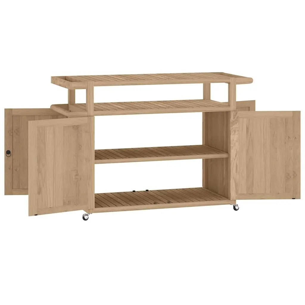 Bar Cart 120x50x90 cm Solid Teak Wood Kitchen Dining Trolley Storage Shelves