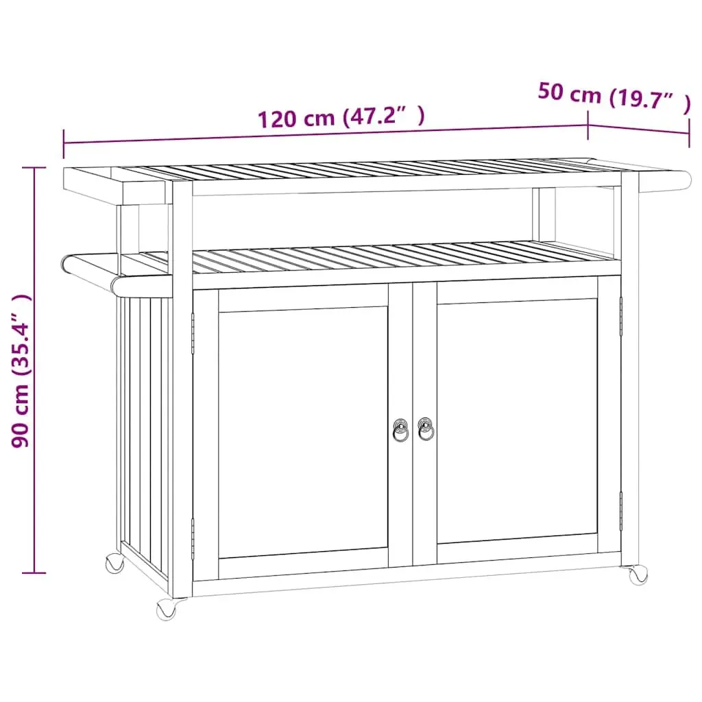 Bar Cart 120x50x90 cm Solid Teak Wood Kitchen Dining Trolley Storage Shelves