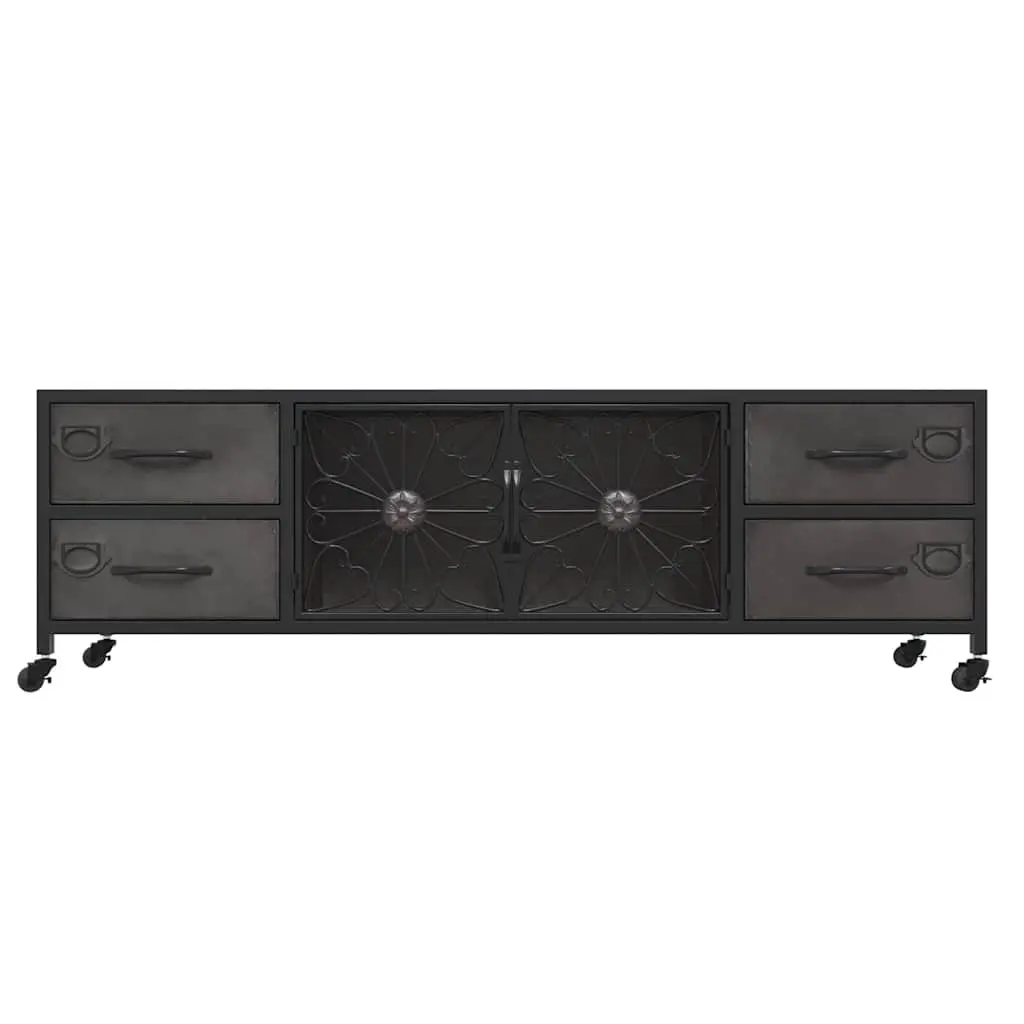 TV Cabinet Living Room Silver 110x30x40 cm Storage Unit with Drawers Doors and Wheels