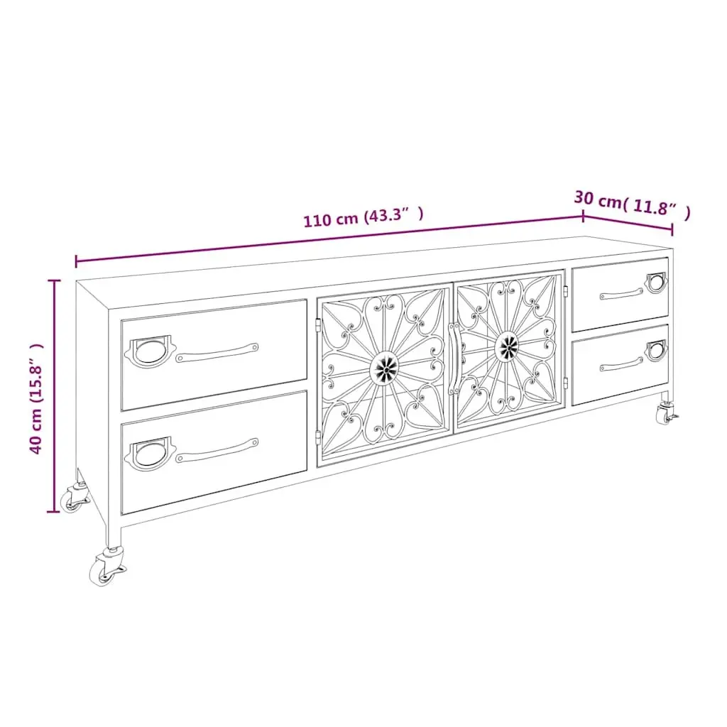 TV Cabinet Living Room Silver 110x30x40 cm Storage Unit with Drawers Doors and Wheels
