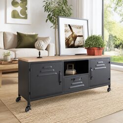 Black TV Cabinet Specifications: 110x30x43cm, Solid Fir
