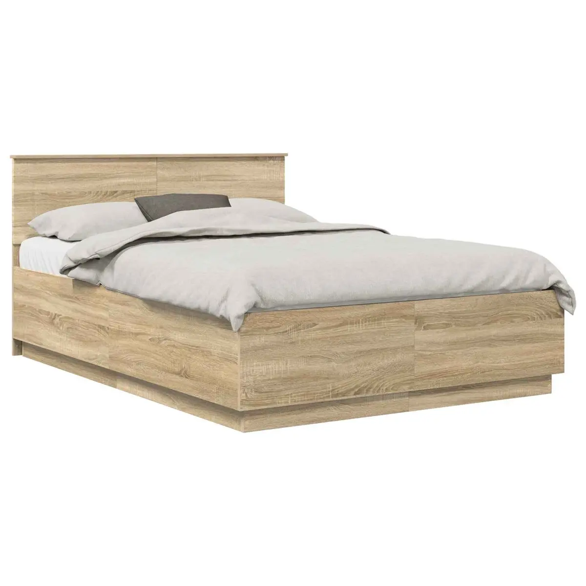 Bed Frame for Bedroom 150x200cm Brown Engineered Wood Adjustable Headboard LED Lights USB Charging Port