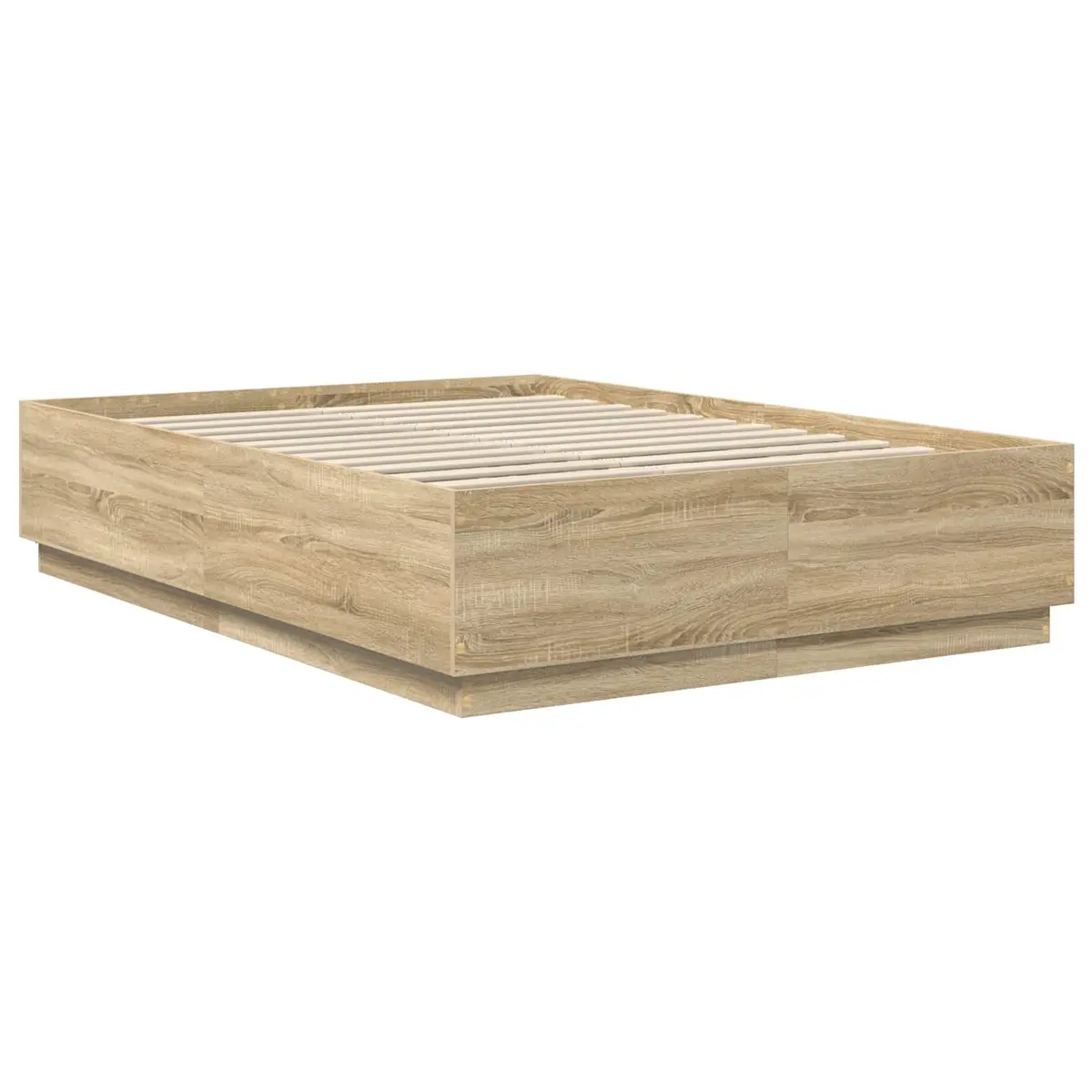 Bed Frame for Bedroom 150x200cm Brown Engineered Wood Adjustable Headboard LED Lights USB Charging Port
