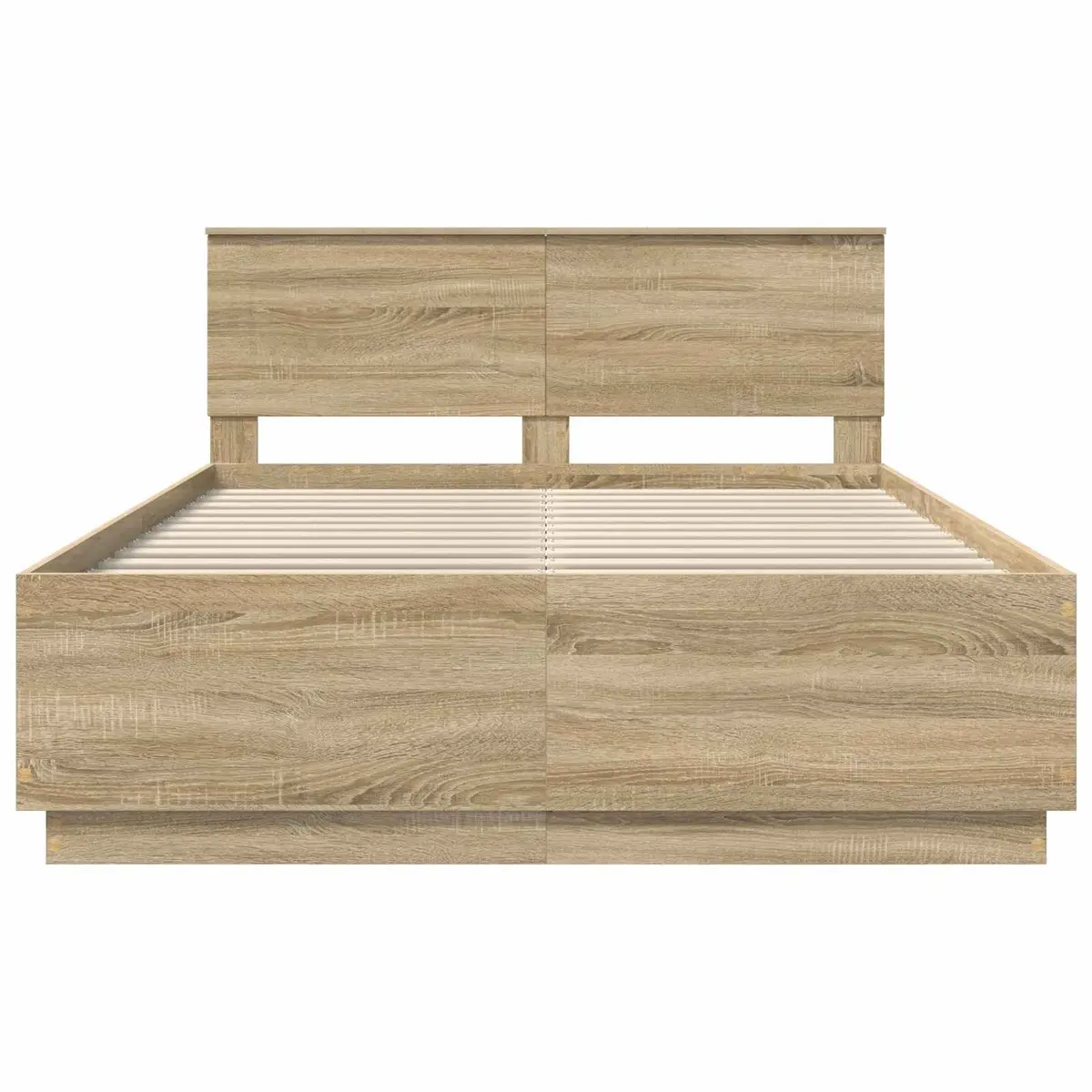 Bed Frame for Bedroom 150x200cm Brown Engineered Wood Adjustable Headboard LED Lights USB Charging Port