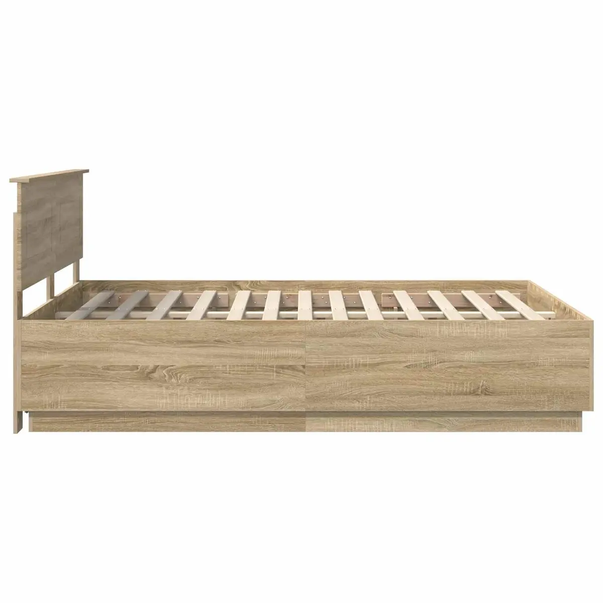 Bed Frame for Bedroom 150x200cm Brown Engineered Wood Adjustable Headboard LED Lights USB Charging Port